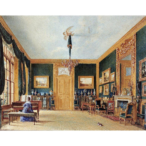The Green Drawing Room Black Modern Wood Framed Art Print by Hunt, William Henry