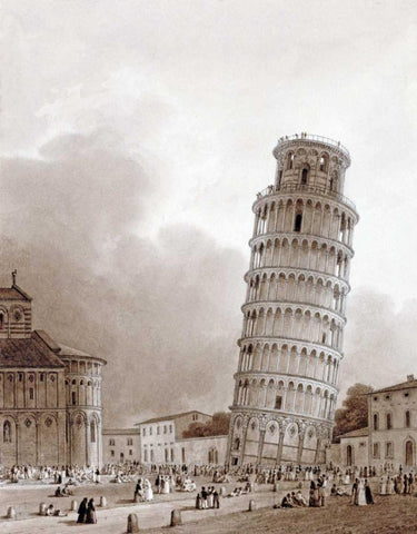 The Leaning Tower Black Ornate Wood Framed Art Print with Double Matting by Isabey, Jean Baptiste