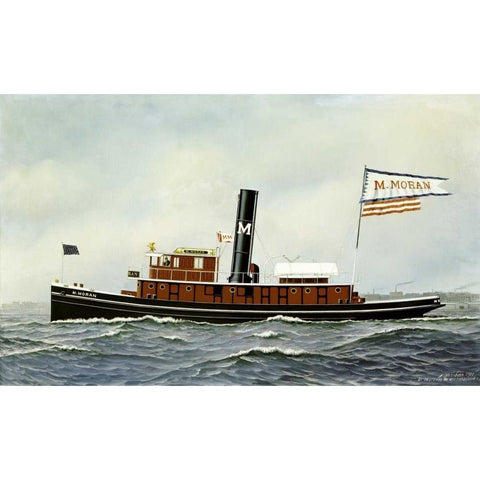 M. Moran Tug Boat Gold Ornate Wood Framed Art Print with Double Matting by Jacobsen, Antonio