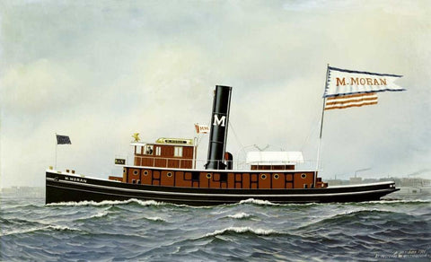M. Moran Tug Boat Black Ornate Wood Framed Art Print with Double Matting by Jacobsen, Antonio