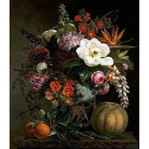 Still Life in a Greek Vase Gold Ornate Wood Framed Art Print with Double Matting by Jensen, Johan Laurents