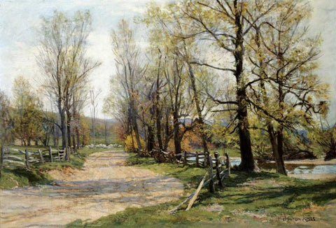 The Country Lane White Modern Wood Framed Art Print with Double Matting by Jones, Hugh Bolton