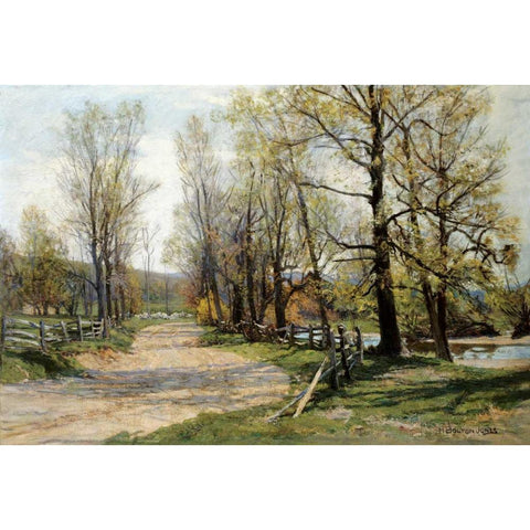 The Country Lane Black Modern Wood Framed Art Print with Double Matting by Jones, Hugh Bolton