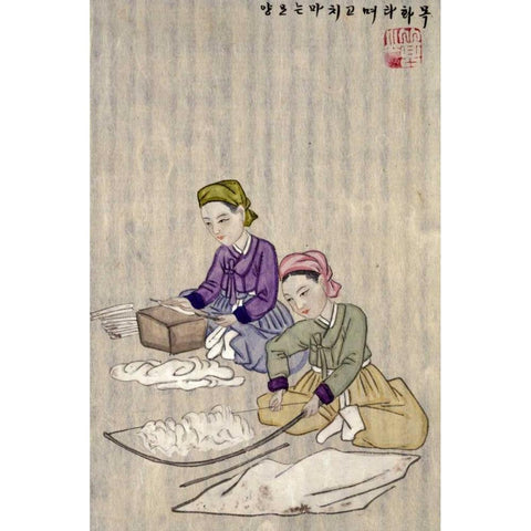 Preparing Cotton For Weaving White Modern Wood Framed Art Print by Junkeun, Kim