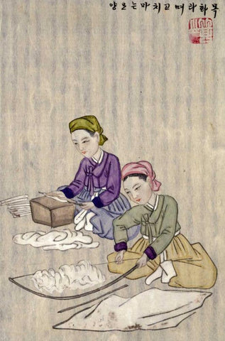 Preparing Cotton For Weaving Black Ornate Wood Framed Art Print with Double Matting by Junkeun, Kim