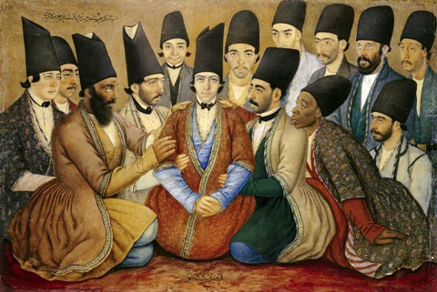 A Young Qajar Prince and His Entourage White Modern Wood Framed Art Print with Double Matting by Kashani, Abul Hasan Ghaffari