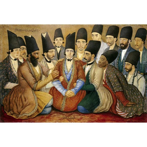 A Young Qajar Prince and His Entourage Black Modern Wood Framed Art Print by Kashani, Abul Hasan Ghaffari
