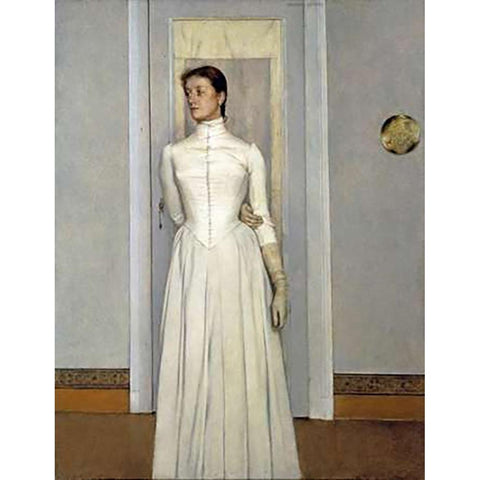 Portrait of Marguerite Black Modern Wood Framed Art Print with Double Matting by Khnopff, Fernand