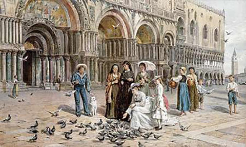 The Pigeons of St. Marks, Venice Black Ornate Wood Framed Art Print with Double Matting by Kilburne, George Goodwin