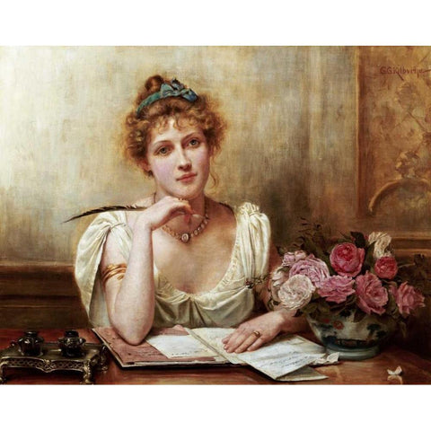 The Letter Gold Ornate Wood Framed Art Print with Double Matting by Kilburne, George Goodwin