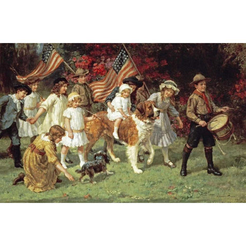 American Parade Black Modern Wood Framed Art Print with Double Matting by Knowles, George Sheridan