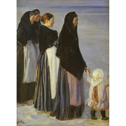 The Departure of The Fishing Fleet White Modern Wood Framed Art Print by Kroyer, Peter Severin