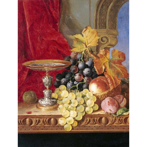 Grapes and a Peach Gold Ornate Wood Framed Art Print with Double Matting by Ladell, Edward