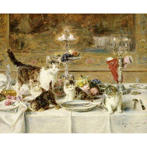 After Dinner White Modern Wood Framed Art Print by Lambert, Louis Eugene