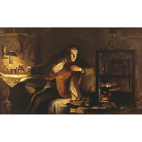 James Watt With The Newcomen Engine White Modern Wood Framed Art Print by Lauder, James Eckford