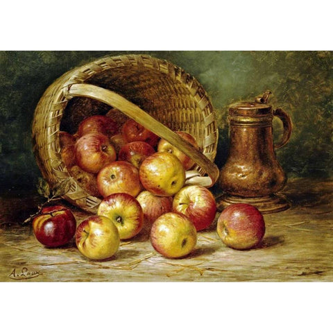 A Basket of Apples White Modern Wood Framed Art Print by Laux, August