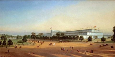 Crystal Palace During The Great Exhibition of 1851 White Modern Wood Framed Art Print with Double Matting by Le Bihan, P.