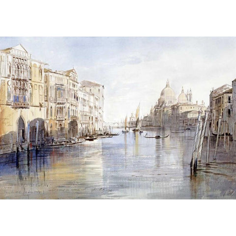 The Grand Canal, With Santa Maria Della Salute, Venice, Italy Black Modern Wood Framed Art Print by Lear, Edward