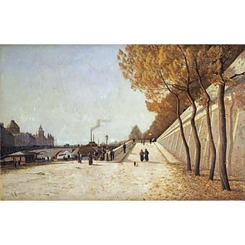 A View of The Conciergerie, Paris Black Modern Wood Framed Art Print with Double Matting by Linguet, Henri