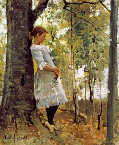 In The Woods White Modern Wood Framed Art Print with Double Matting by Lundahl, Amelie