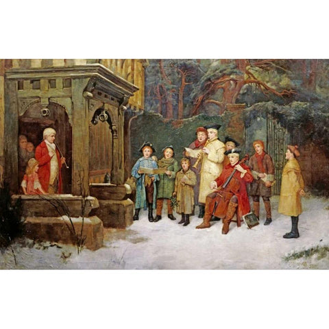 The Carol Singers Black Modern Wood Framed Art Print with Double Matting by Spittle, William M.