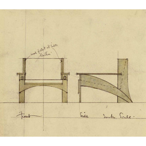 Design For Armchair In Oak Gold Ornate Wood Framed Art Print with Double Matting by Mackintosh, Charles Rennie