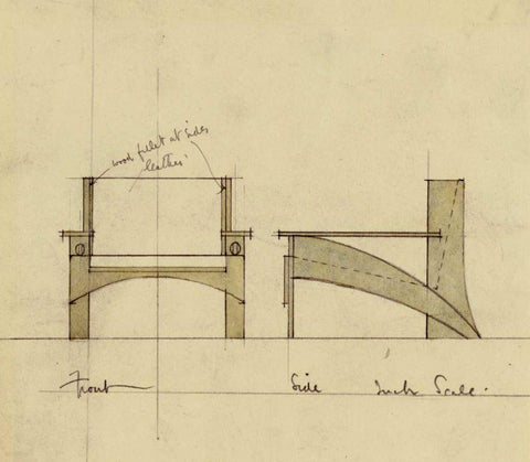 Design For Armchair In Oak White Modern Wood Framed Art Print with Double Matting by Mackintosh, Charles Rennie