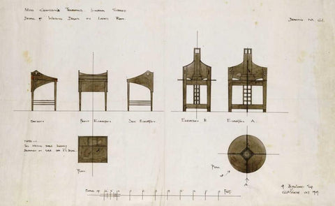 Designs For Writing Desks Black Ornate Wood Framed Art Print with Double Matting by Mackintosh, Charles Rennie