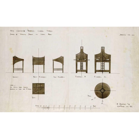 Designs For Writing Desks Black Modern Wood Framed Art Print with Double Matting by Mackintosh, Charles Rennie