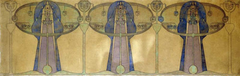 Design For a Decorative Frieze Black Ornate Wood Framed Art Print with Double Matting by MacNair, Frances MacDonald