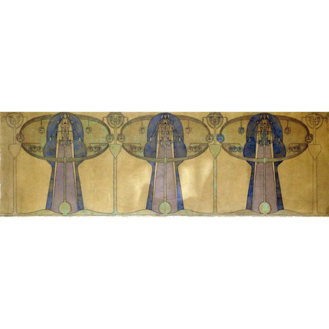 Design For a Decorative Frieze Gold Ornate Wood Framed Art Print with Double Matting by MacNair, Frances MacDonald