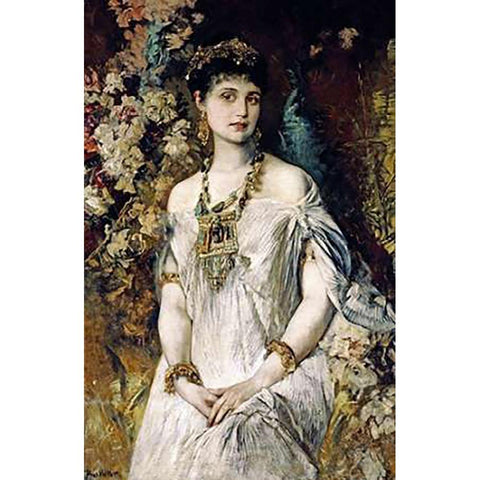 Woman In In Egyptian Costume Gold Ornate Wood Framed Art Print with Double Matting by Makart, Hans