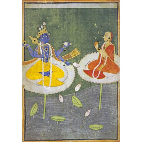 Krishna and Tadha Enthroned Black Modern Wood Framed Art Print by Mankot