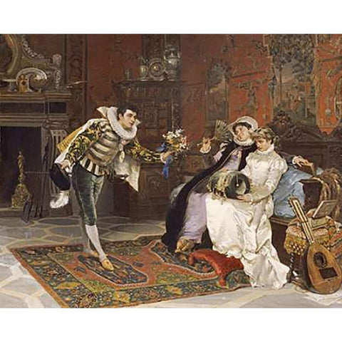 The Suitor Gold Ornate Wood Framed Art Print with Double Matting by Mariani, Cesare