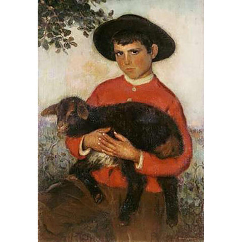 The Goatherd. El Cabrerillo White Modern Wood Framed Art Print by Martinez, Eugenio Hermosa