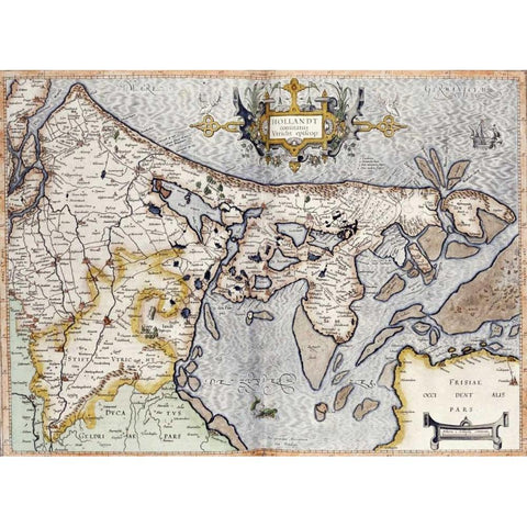 Map of Holland Black Modern Wood Framed Art Print with Double Matting by Mercator, Rumold