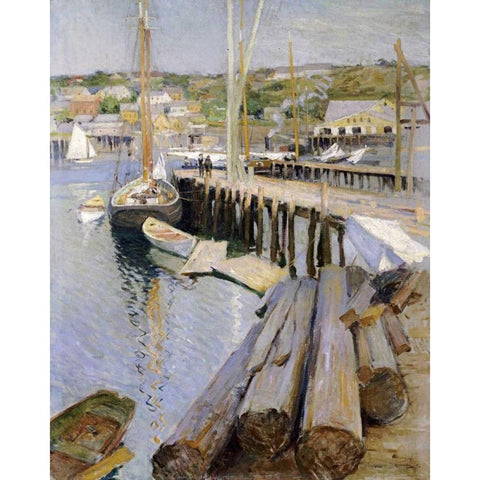 Fish Wharves - Gloucester White Modern Wood Framed Art Print by Metcalf, Willard Leory