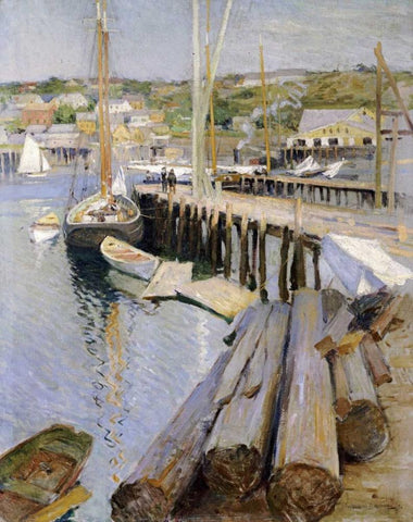 Fish Wharves - Gloucester Black Ornate Wood Framed Art Print with Double Matting by Metcalf, Willard Leory