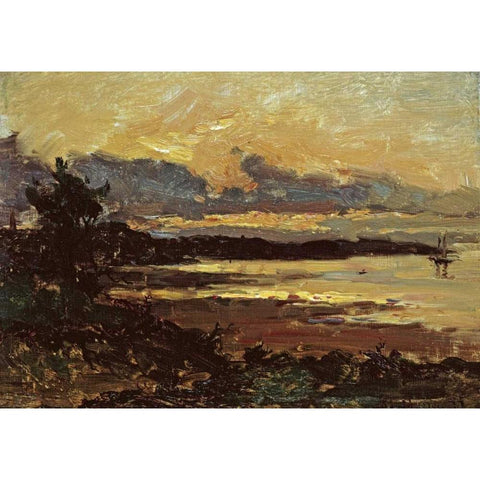 Sunset at Manchester, Massachusetts White Modern Wood Framed Art Print by Metcalf, Willard Leory