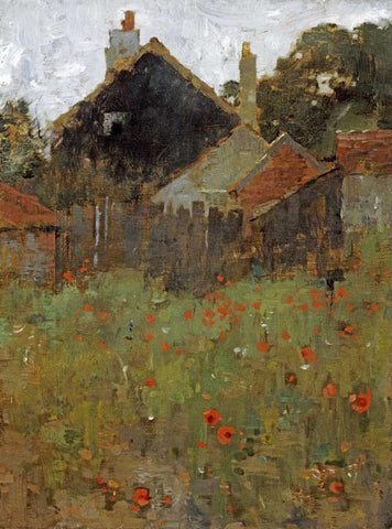 The Poppy Field White Modern Wood Framed Art Print with Double Matting by Metcalf, Willard Leory