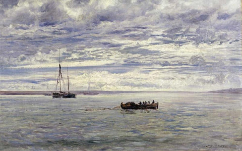 Chesil Beach, Rain Clearing Off White Modern Wood Framed Art Print with Double Matting by Moore, Henry