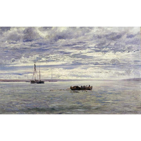 Chesil Beach, Rain Clearing Off Black Modern Wood Framed Art Print with Double Matting by Moore, Henry