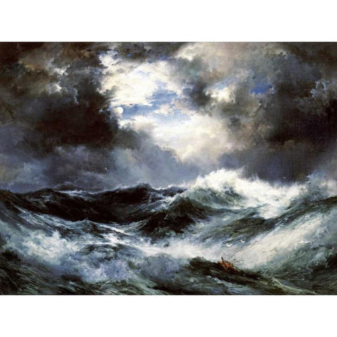 Moonlit Shipwreck at Sea Black Modern Wood Framed Art Print with Double Matting by Moran, Thomas