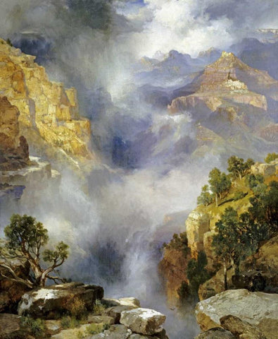 Mist In The Canyon Black Ornate Wood Framed Art Print with Double Matting by Moran, Thomas