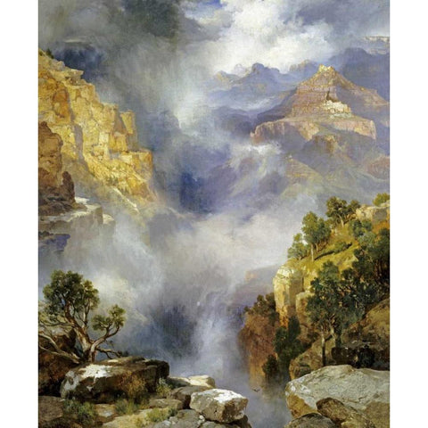 Mist In The Canyon Black Modern Wood Framed Art Print by Moran, Thomas
