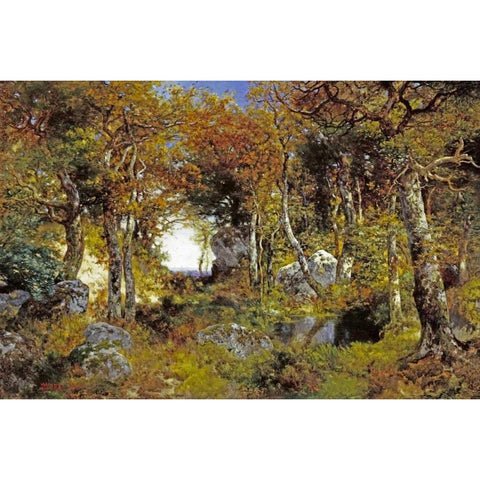 The Woodland Pool Black Modern Wood Framed Art Print with Double Matting by Moran, Thomas