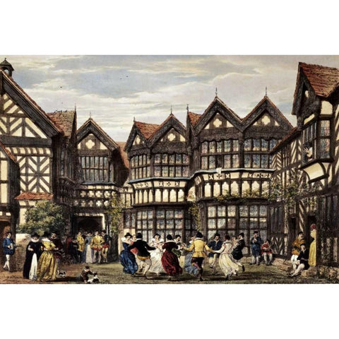 Little Moreton Hall, Cheshire Gold Ornate Wood Framed Art Print with Double Matting by Nash, Joseph