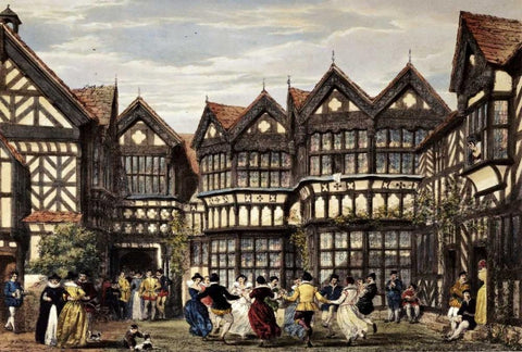 Little Moreton Hall, Cheshire Black Ornate Wood Framed Art Print with Double Matting by Nash, Joseph