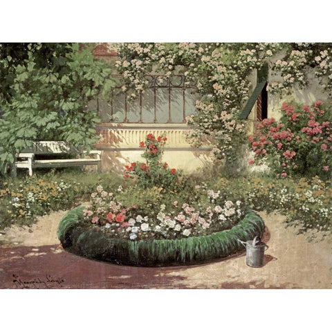 A Sunlit Flower Garden Gold Ornate Wood Framed Art Print with Double Matting by Neogrady, Laszlo