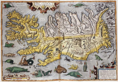 Hand Colored Map of Iceland Black Ornate Wood Framed Art Print with Double Matting by Ortelius, Abraham